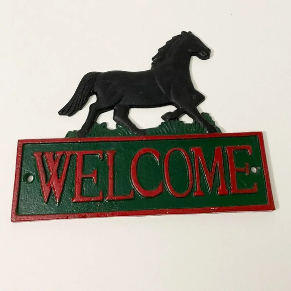 Cast  Iron Horse Welcome Door Hanger Sign Farmhouse Decor - Picture 1 of 16